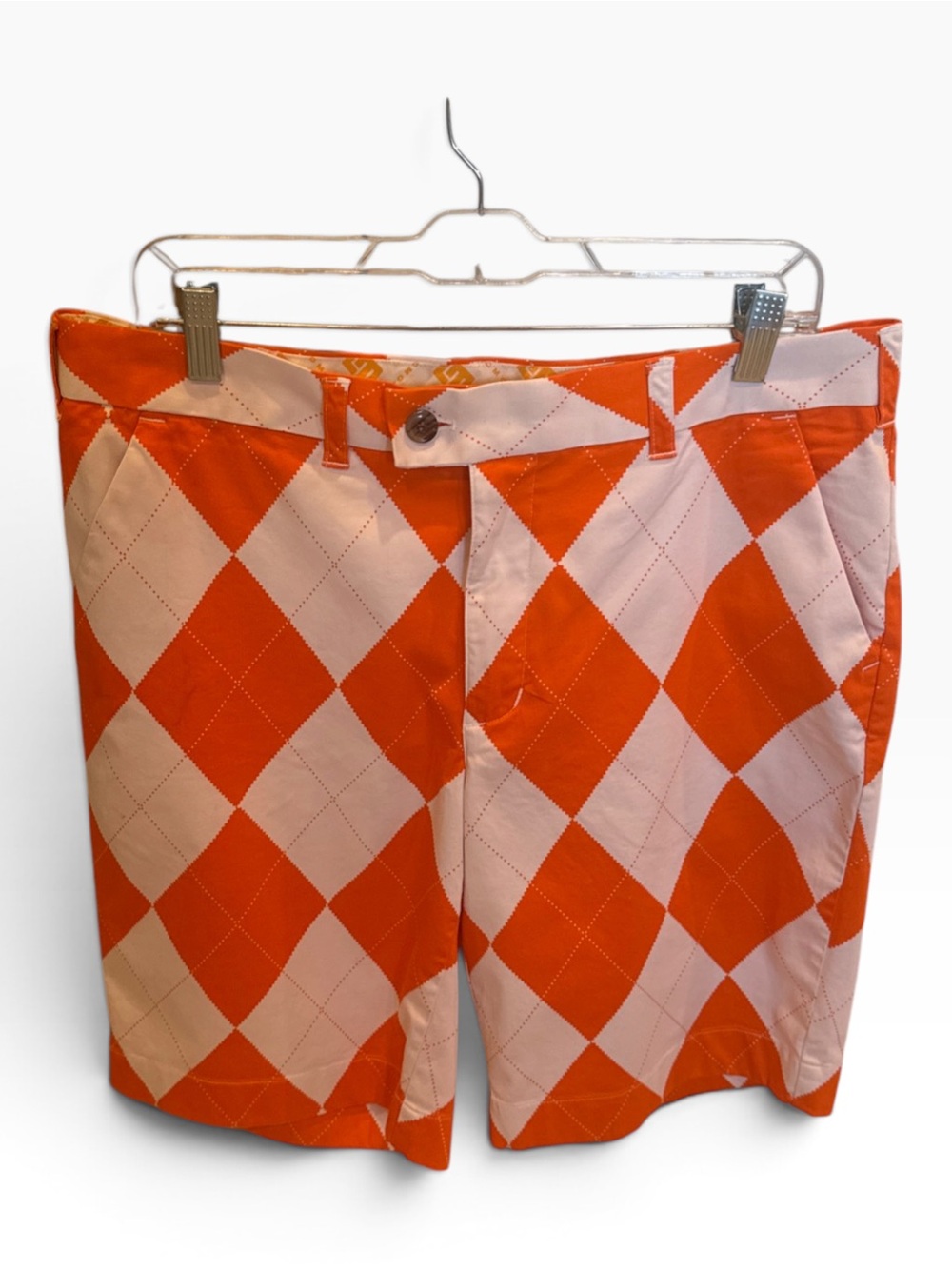 Loudmouth Golf Shorts Mens Size 36 Orange White Argyle Diamond Pattern
